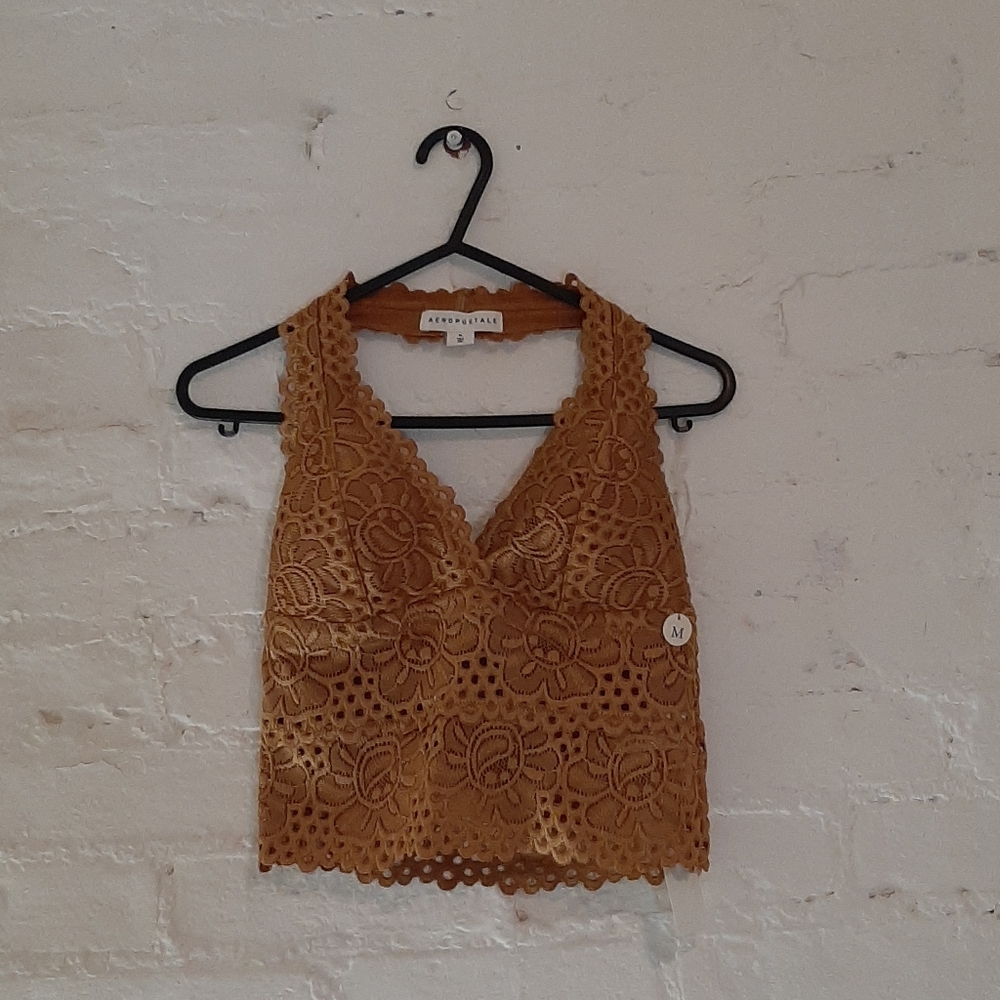Gold Lace Halter Crop Top